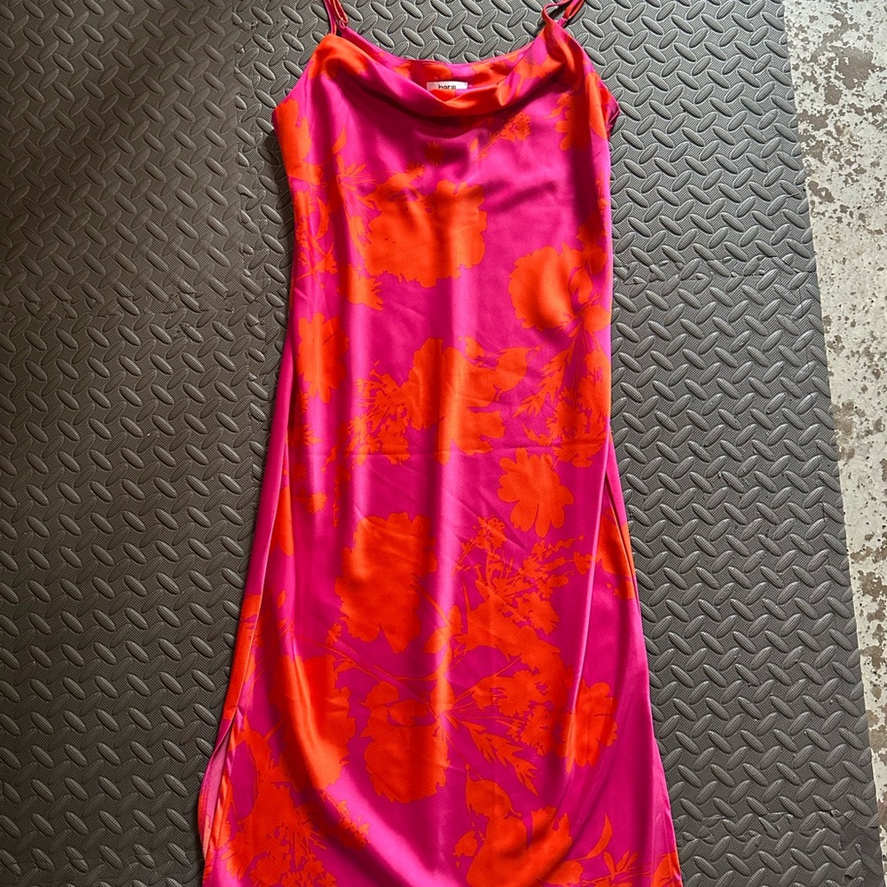 Elegant Pink and Orange Floral Dress